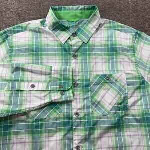 Under Armour HeatGear Plaid Button Front Shirt Green Gray XL Loose Fit Outdoors